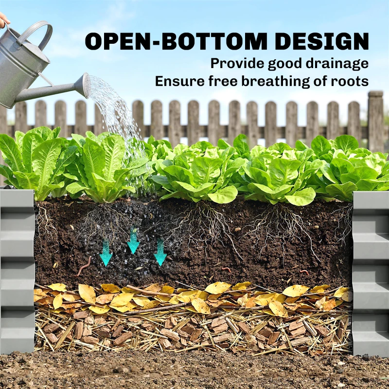 Outsunny Set of 2 Galvanized Raised Beds for Garden, Outdoor Planter Box for Flowers, Herbs and Vegetables, Light Grey