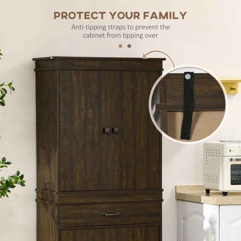 HOMCOM 72" 4-Door Kitchen Pantry with Drawer and 3 Shelves, Walnut