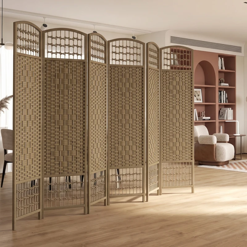 HOMCOM 6 Panel Folding Room Divider Portable Privacy Screen Wave Fiber Room Partition for Home Office Natural