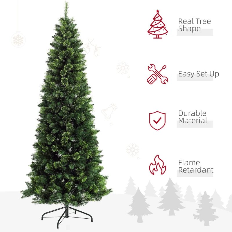 HOMCOM 7.5' Artificial Pencil Christmas Trees, with Auto Open, Steel Base, Pine Needles, for Home Xmas Decoration