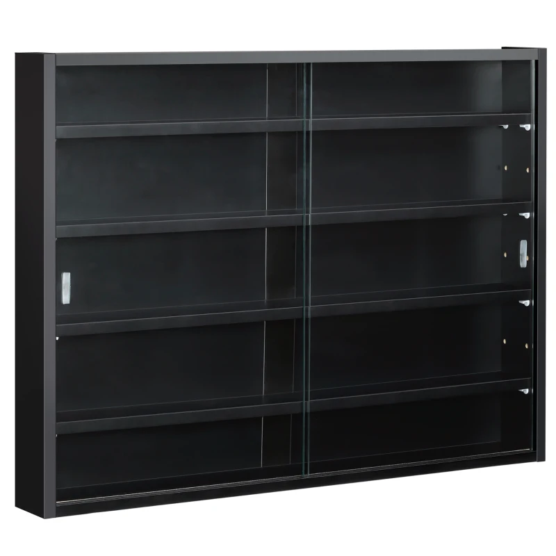HOMCOM 5-Tier Display Cabinet, Shot Glass Display Case, Glass Curio Cabinet with 2 Glass Doors and 4 Adjustable Shelves, Black