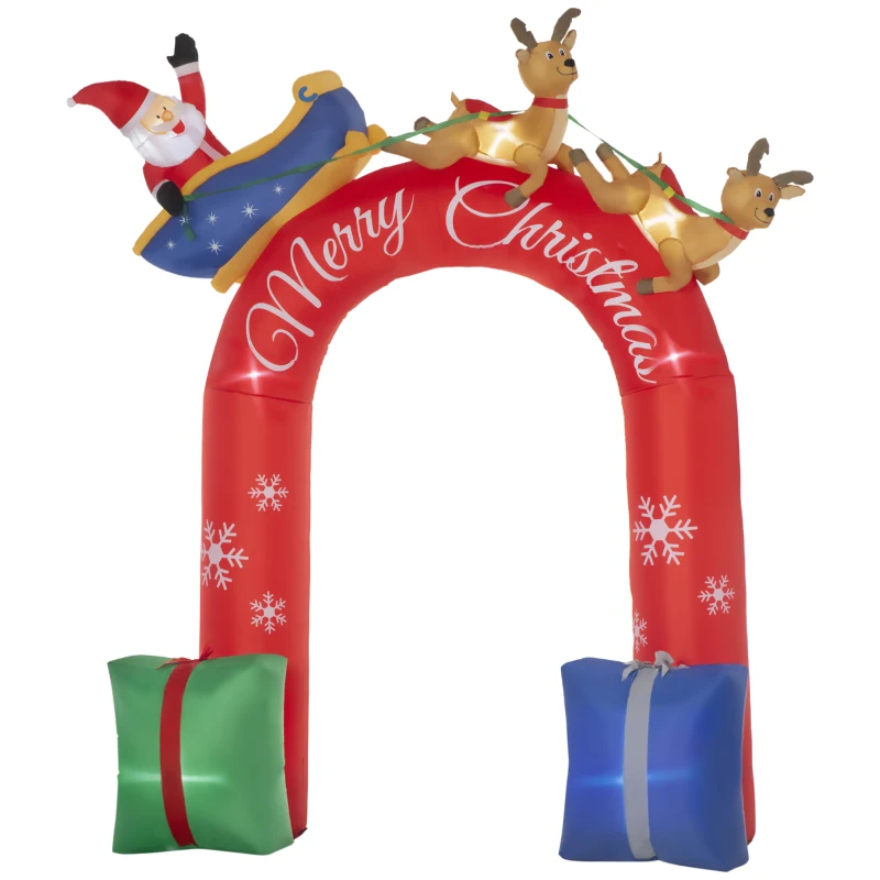 Outsunny 9ft Christmas Inflatables Outdoor Decorations Arch with Santa Claus Riding a Sled, Blow-Up LED Yard Christmas Decor for Garden, Lawn, Party