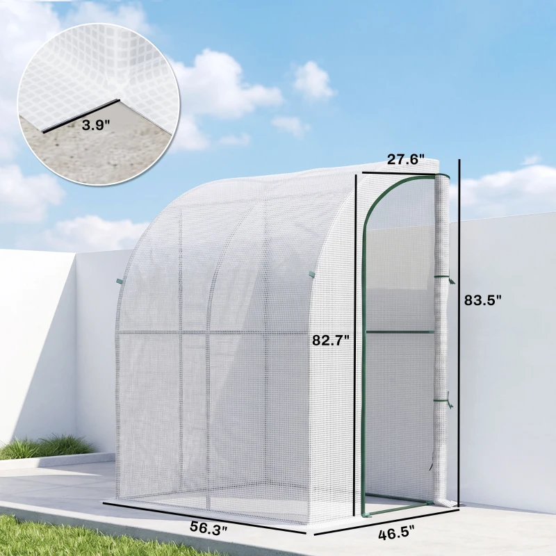 Outsunny 5' x 4' x 7' Outdoor Lean to Greenhouse, Walk-In Green House Plant Nursery with Roll-up Window, PE Cover, White