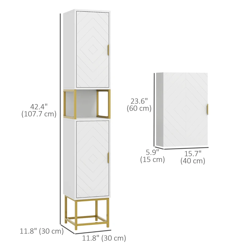 kleankin 2-Piece Bathroom Storage Cabinet Set, Bathroom Cabinets with Adjustable Shelves, Free Standing, Wall-Mounted, White
