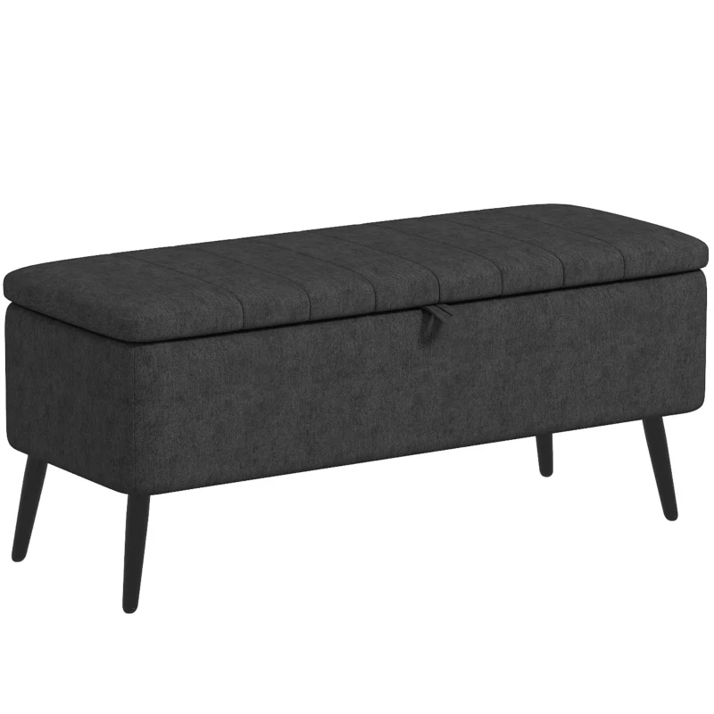 HOMCOM 40" Ottoman with Storage, Linen Upholstered Storage Ottoman Bench with Steel Legs for Living Room, Bedroom Black
