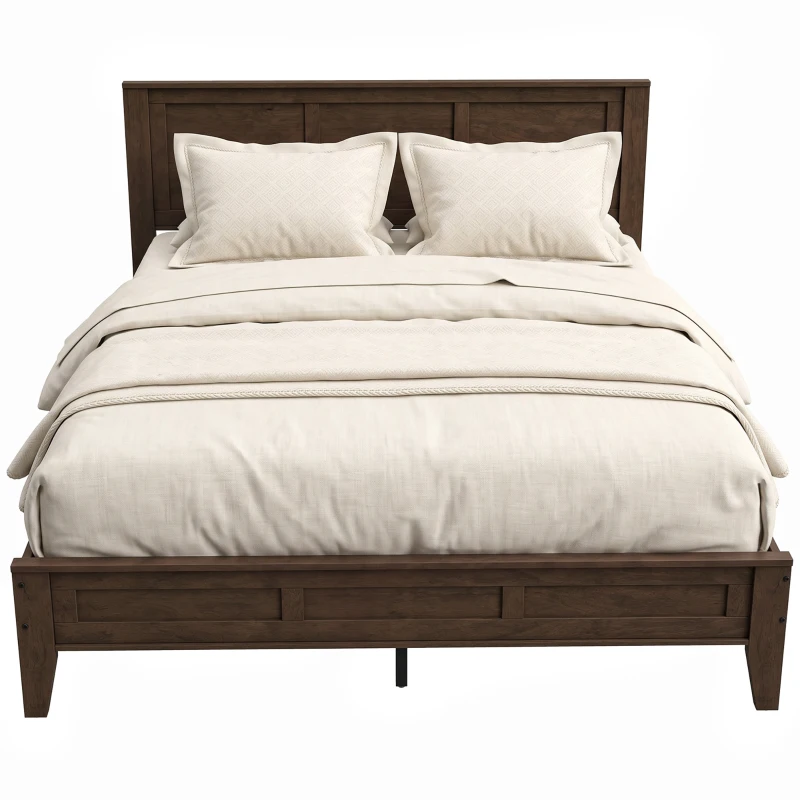 HOMCOM Queen Size Bed Frame with Headboard and Footboard, Mid-Century Modern Platform Bed Frame with Under-Bed Storage, Walnut