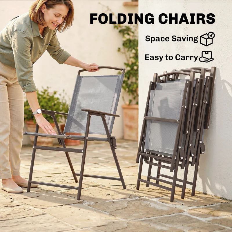 Outsunny 6 Piece Patio Dining Set for 4 with Umbrella, with 4 Folding Dining Chairs & Round Glass Table for Garden, Gray