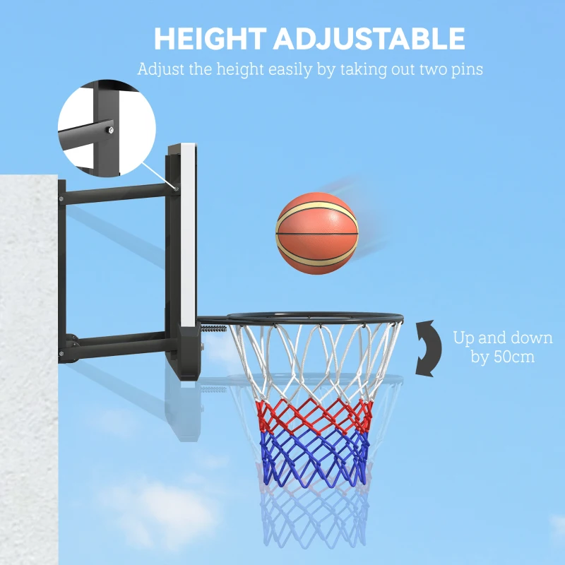 Soozier Wall Mounted Basketball Hoop, Height Adjustable Mini Basketball Hoop with 43" x 35" Backboard, 18" Steel Rim, Black