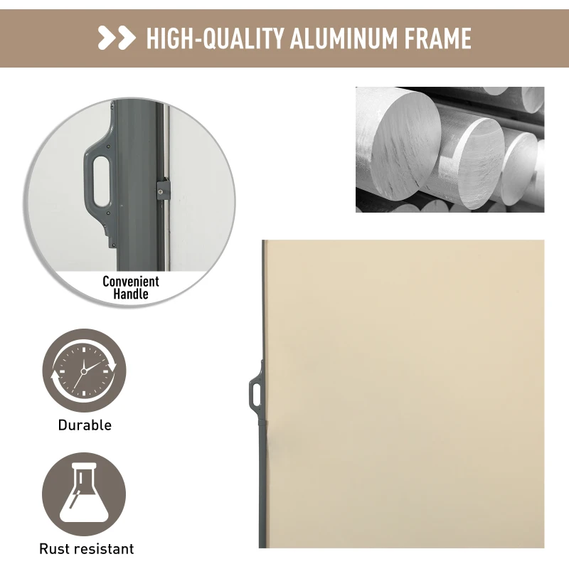 Outsunny 10' Retractable Folding Patio Privacy Side Awning with 50+ UV Protection, 2 Wall Brackets, & Polyester, White
