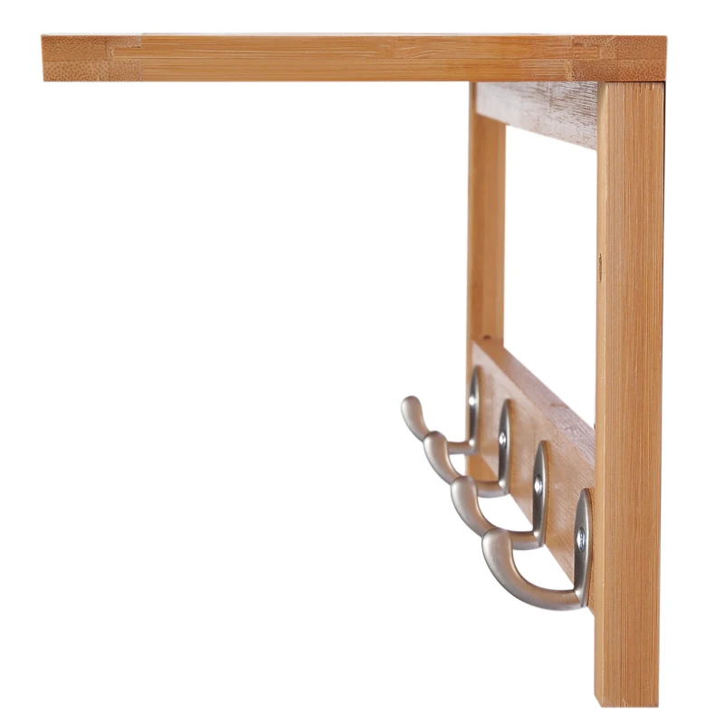 HOMCOM 20" Wall-mounted Entryway Coat Rack Bamboo Wall Shelf Organizer with 4 hooks