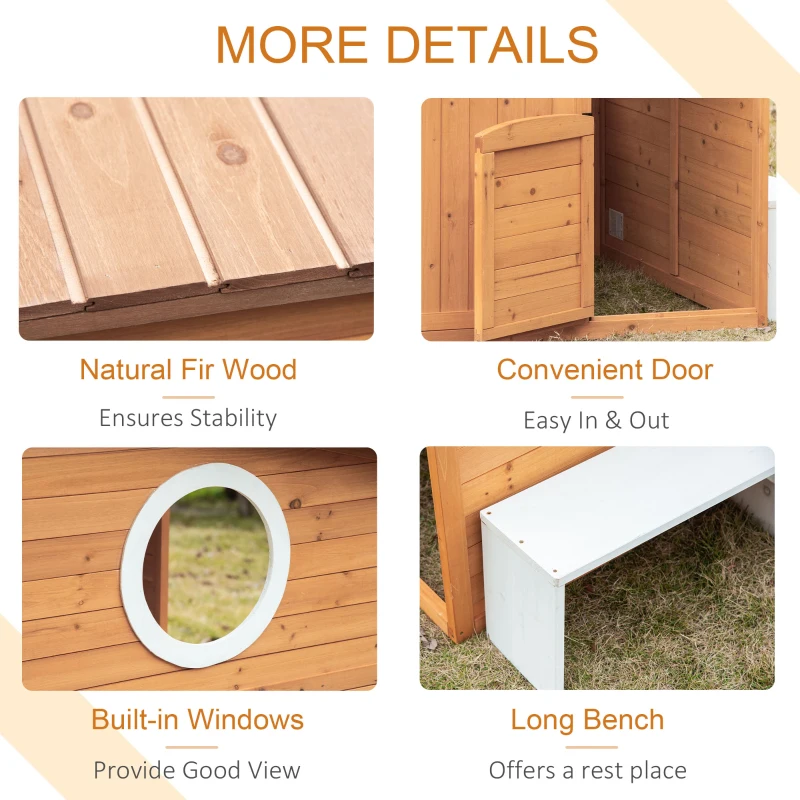 Outsunny Wooden Outdoor Playhouse for Kids with Working Door, Windows, Mailbox, Bench, Flowers Box and Blackboard, Yellow