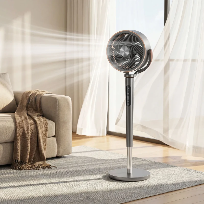 HOMCOM 20dB Silent Standing Fan, Oscillating Fan with 12 Speeds, LED Light, WiFi & Remote Control, 12H Timer