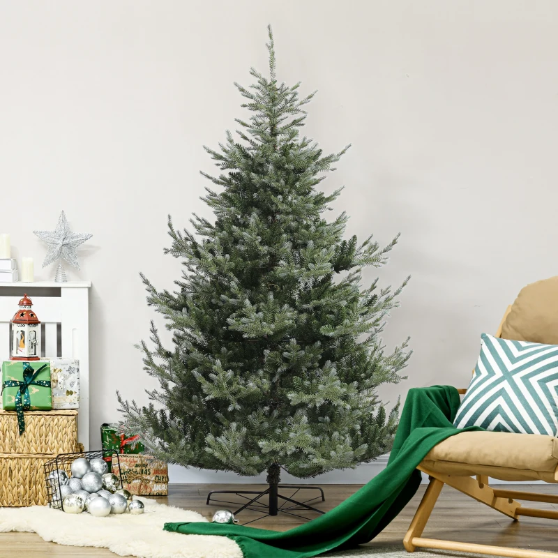 HOMCOM 6' Artificial Wide Christmas Tree Holiday Décor, with Easy-to-Shape Branches, Auto Open, Steel Base, Green