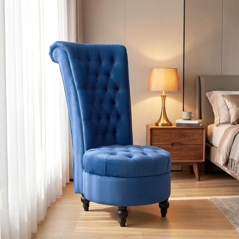 HOMCOM Retro High Back Armless Royal Accent Chair Fabric Upholstered Tufted Seat for Living Room, Dining Room and Bedroom, Blue