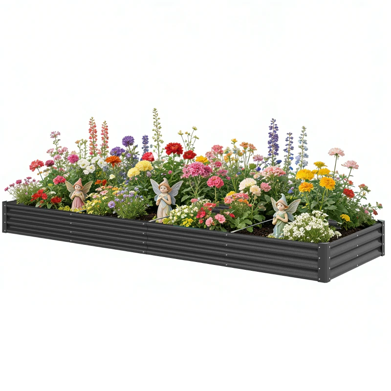 Outsunny 12 x 4 x 1ft Galvanized Raised Garden Bed, Reinforced Outdoor Planter Box with Open Bottom, Dark Grey