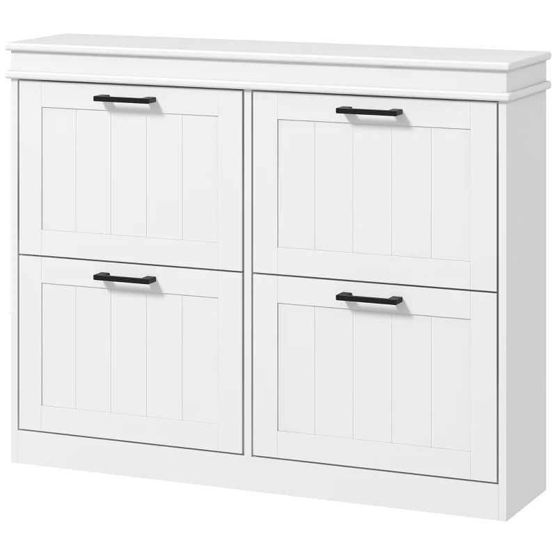 HOMCOM Shoe Storage Cabinet with 4 Flip Drawers and Adjustable Shelves, Narrow Shoe Cabinet for 20 Pairs of Shoes, White
