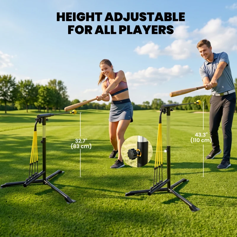 Soozier Baseball Hitting Trainer with 4 Power Bands, 32.7"-43.3" Adjustable Batting Practice Equipment with Stakes, Carry Bag