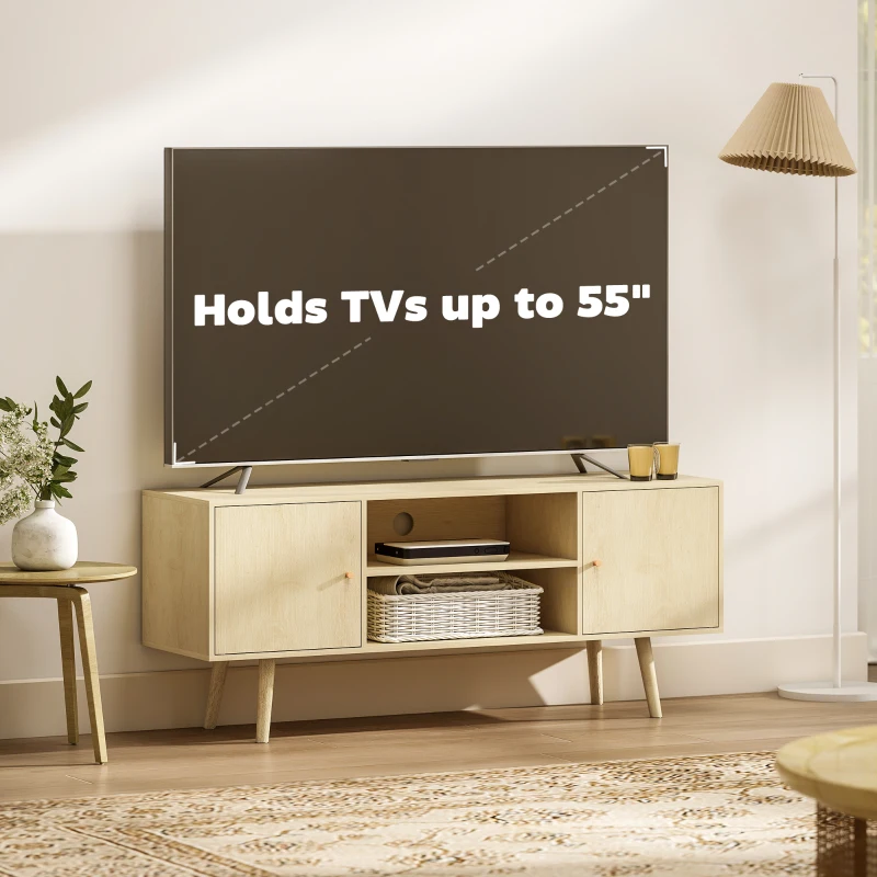 HOMCOM TV Stand Cabinet for TVs up to 55 Inches, Entertainment Unit with Storage Shelves and Wood Legs for Living Room
