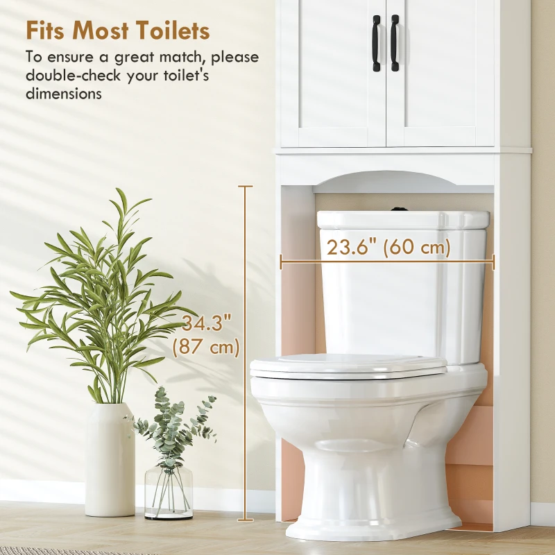 HOMCOM Over The Toilet Storage Shelf Freestanding Bathroom Organizer with 2 Doors and Open Shelf White