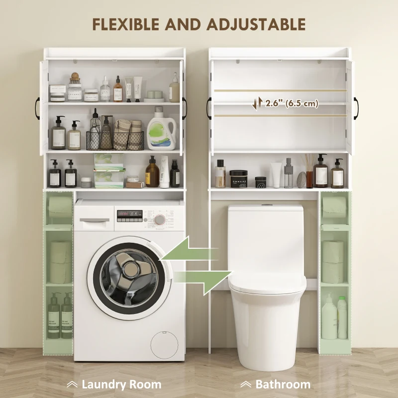 HOMCOM Over The Toilet Storage Shelf, Bathroom Organizer with Adjustable Shelf, Toilet Paper Holder for Bathroom, Laundry