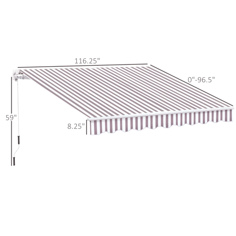 Outsunny 10' x 8' Retractable Awning, Patio Awnings, Sunshade Shelter w/ Manual Crank Handle, UV & Water-Resistant Fabric and Aluminum Frame for Deck, Balcony, Yard, Coffee Stripes