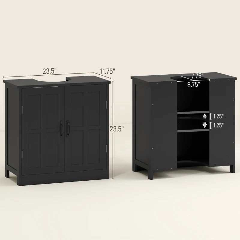 kleankin Bathroom Sink Cabinet, Pedestal Sink Cabinet with Adjustable Shelf, Black