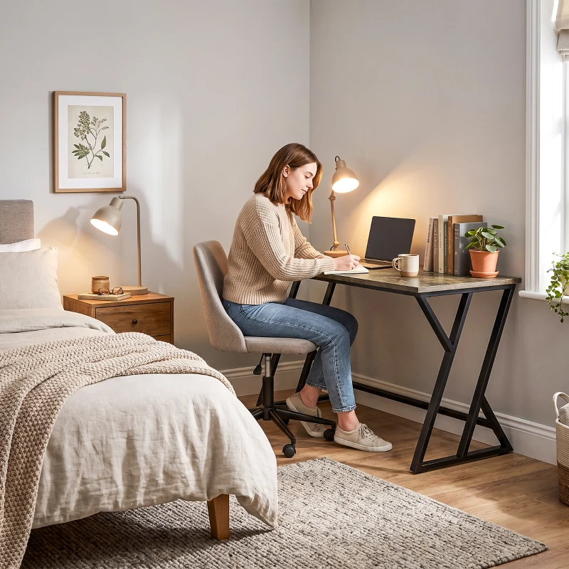 HOMCOM 55 Inch Computer Desk, Industrial Writing Desk with Z-Shaped Metal Leg, Study Table for Home Office, Rustic Brown