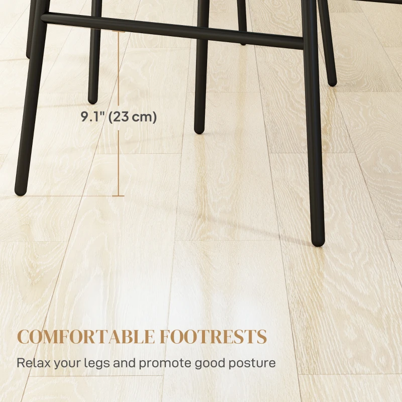 HOMCOM Rattan Counter Height Bar Stools Set of 2, 26" Counter Stools with Back, Modern Bar Chairs for Kitchen Island, Brown