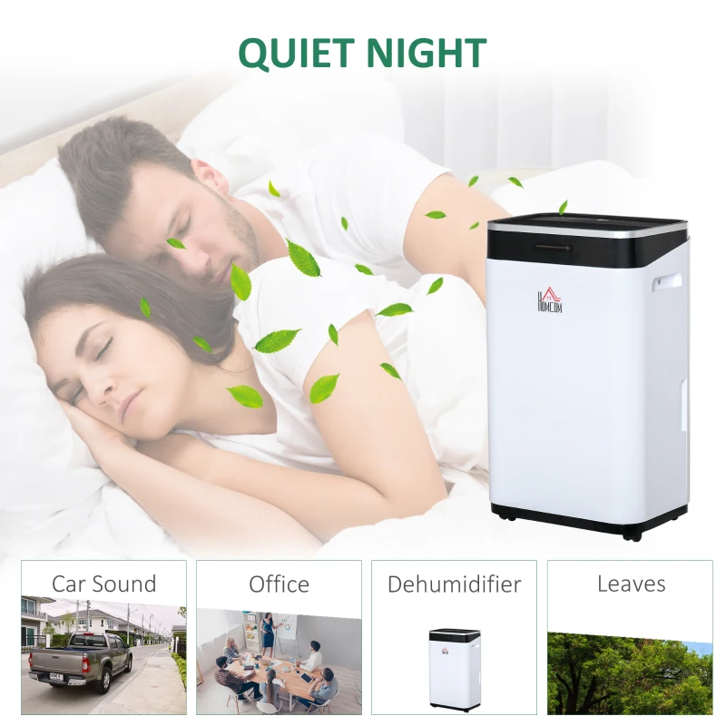 HOMCOM 2520 Sq. Ft Portable Electric Dehumidifier For Home, Bedroom or Basements with 14 Pint Tank, 2 Speeds and 3 Modes, 42 pt/Day, White