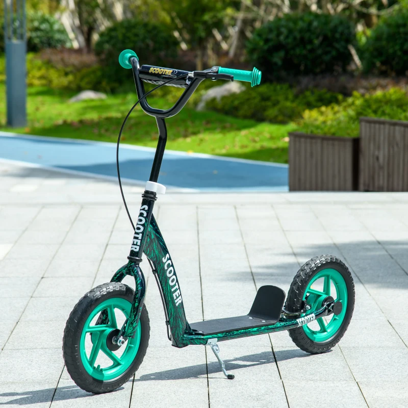Qaba Kids Scooter with Adjustable Handlebar, Kids Kick Scooter with Non-slip Footplate, Rear Brake, 12" EVA Wheels, Green