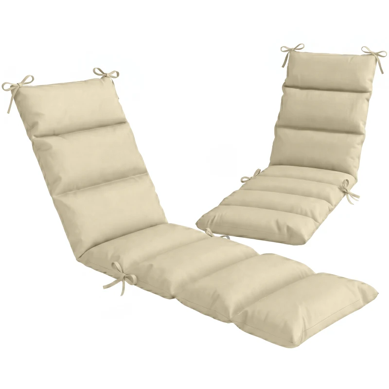 Outsunny Outdoor Lounge Chair Cushion with Zipper Reversible Chaise Lounge Cushion for Patio Indoor/Outdoor Beige