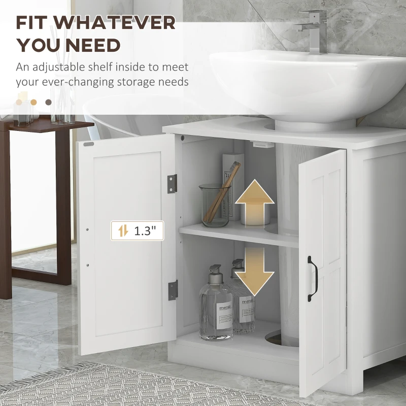 kleankin Bathroom Sink Cabinet, Pedestal Sink Cabinet with Adjustable Shelf, White