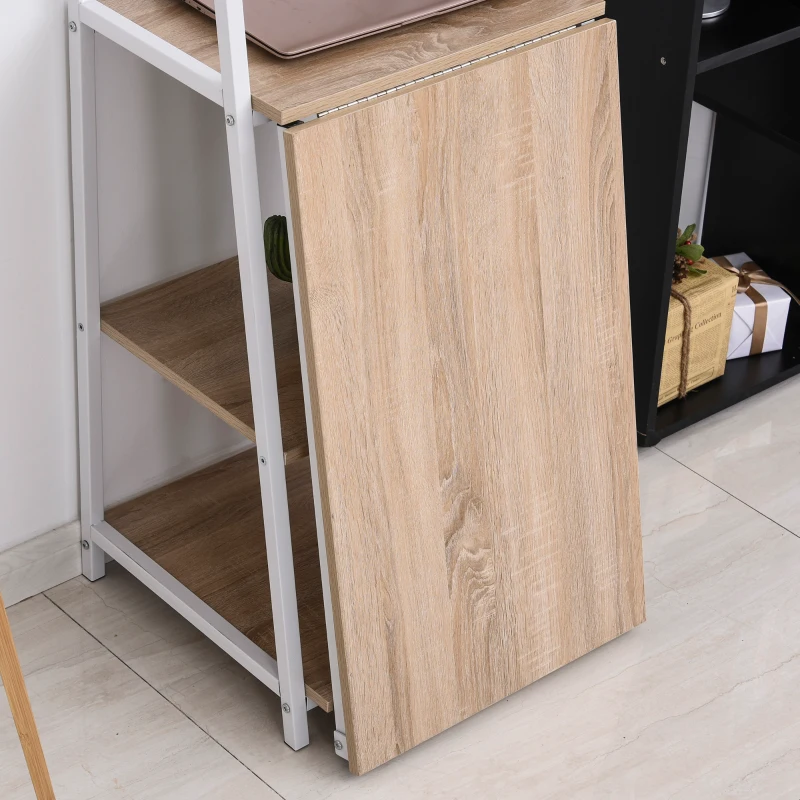 HOMCOM Computer Desk with Storage Sheves and Foldable Tabletop, Writing Desk for Home Office and Study, White, Natural