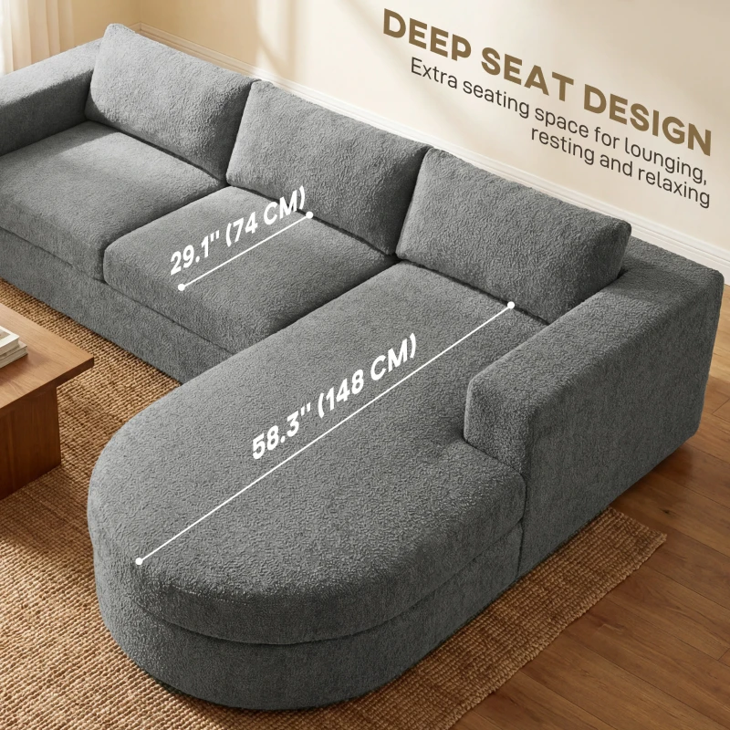 HOMCOM L Shaped Cloud Boneless Couch, Modular Sectional Sofa with Chaise and Deep Seat for Living Room, Bedroom, Dark Grey