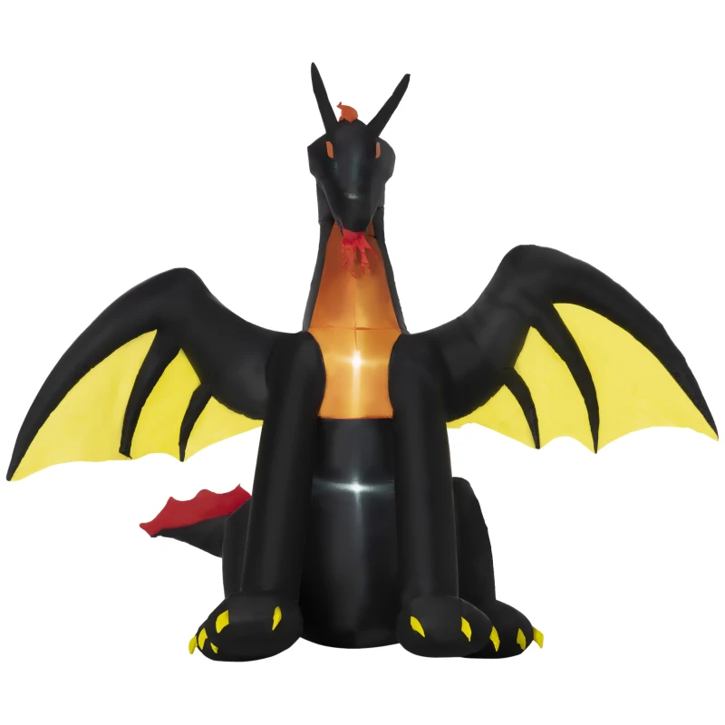 Outsunny 6ft Inflatable Halloween Giant Animated Fire & Ice Dragon with Wings, Blow Up LED Yard Display Indoor Outdoor for Garden, Lawn, Party, Holiday