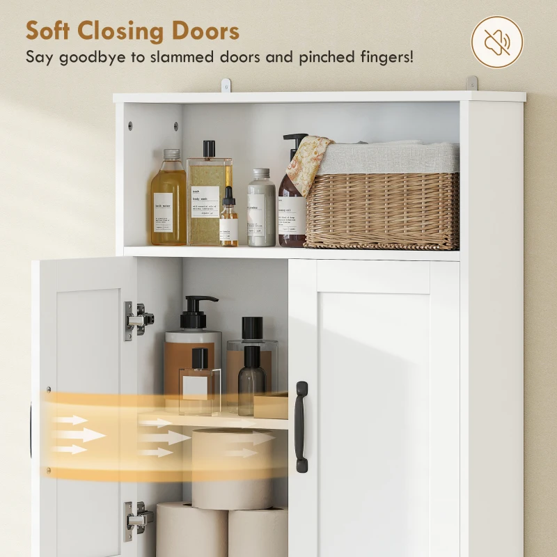 HOMCOM Over The Toilet Storage Shelf Freestanding Bathroom Organizer with 2 Doors and Open Shelf White