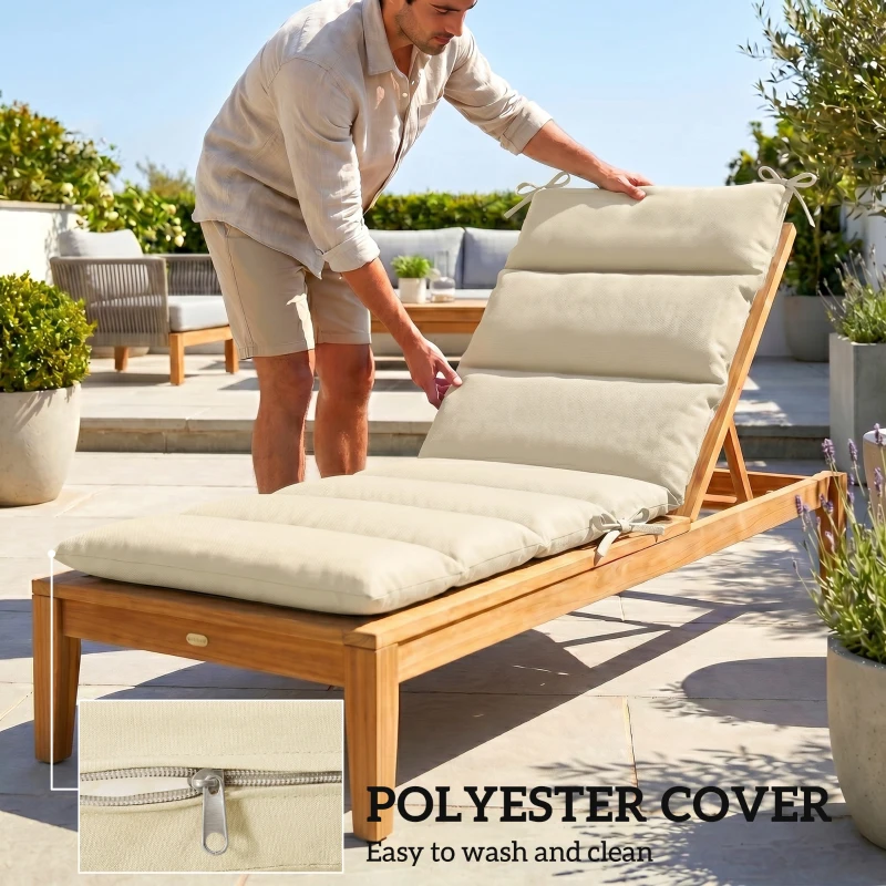 Outsunny Outdoor Lounge Chair Cushion with Zipper Reversible Chaise Lounge Cushion for Patio Indoor/Outdoor Beige