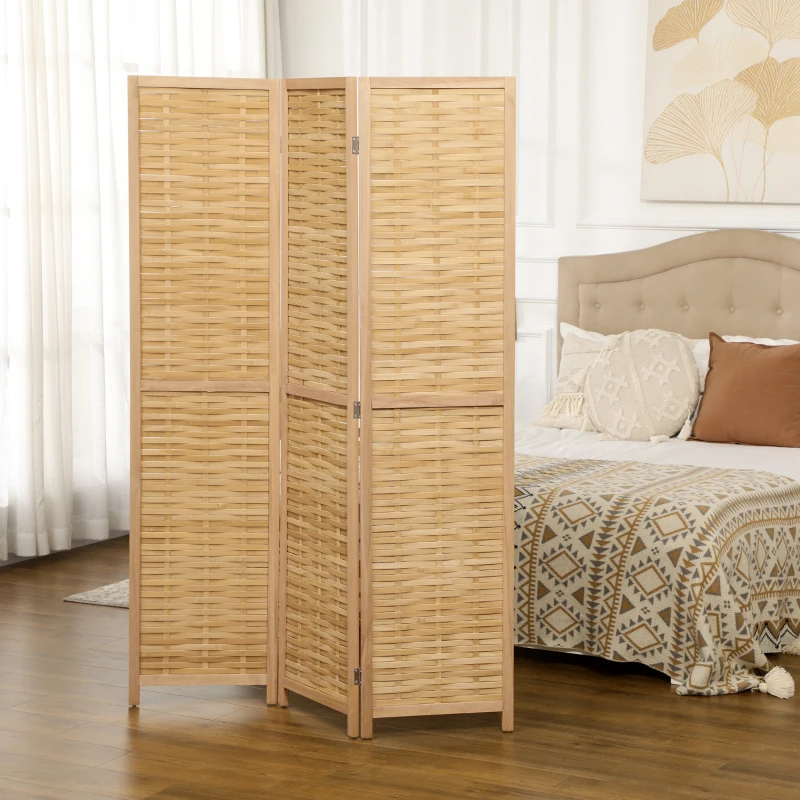 HOMCOM Hand Woven Room Divider, 3 Panel Bamboo Folding Privacy Screen for Home Office, 47.25"x67"x0.75", Natural