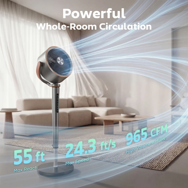 HOMCOM 20dB Silent Standing Fan, Oscillating Fan with 12 Speeds, LED Light, WiFi & Remote Control, 12H Timer