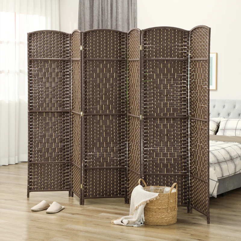 HOMCOM Folding Room Divider Screen 6 Panel 6' Tall Privacy Screen Freestanding Wood Partition for Home Office, Brown