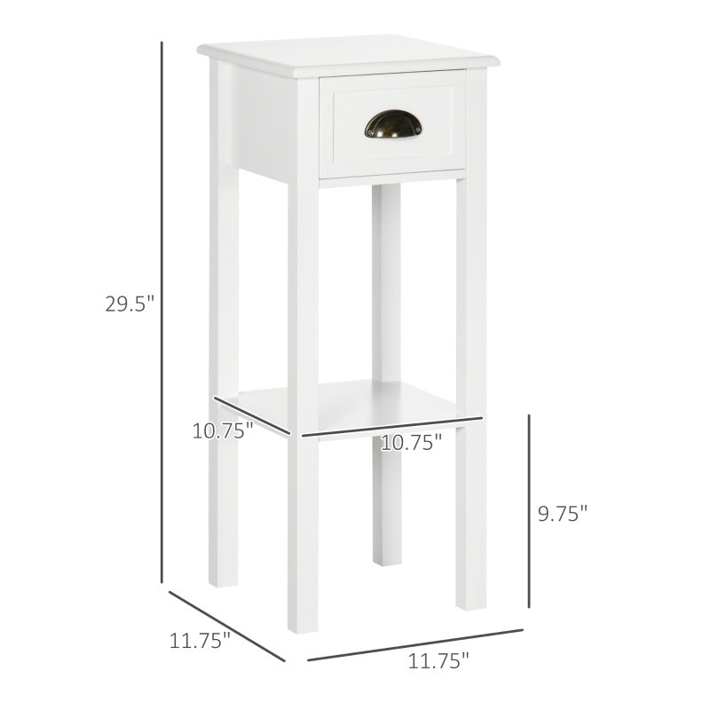 HOMCOM 2-Tier Nightstand, Side Table with Drawer and Shelf for Living Room or Bedroom, Set of 2, White