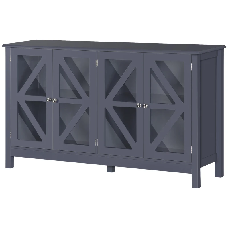 HOMCOM Sideboard, Buffet Cabinet with 4 Tempered Glass Doors and Adjustable Storage Shelf, Credenza, Gray
