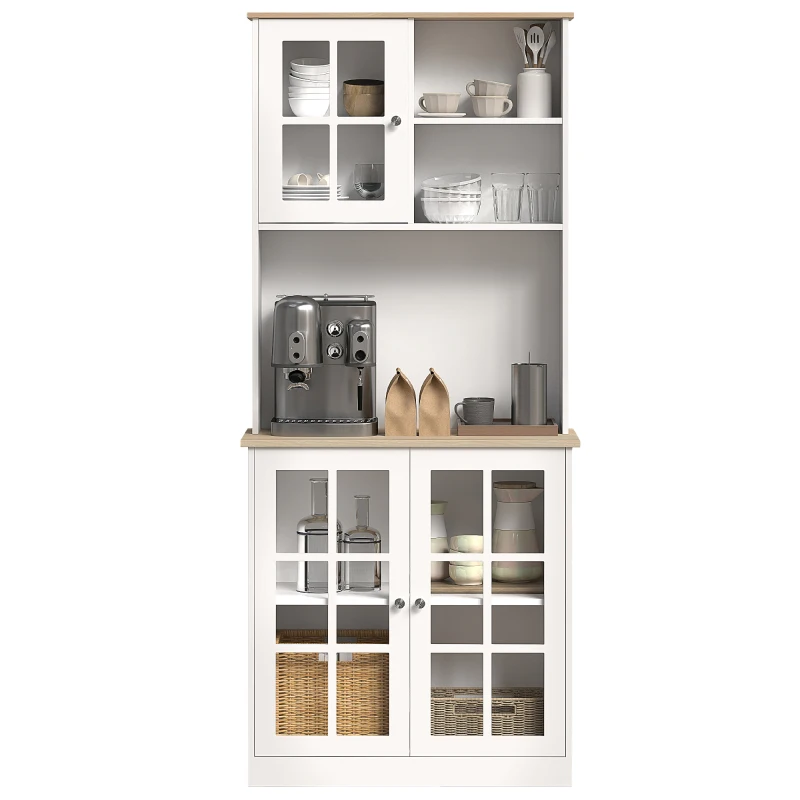 HOMCOM Kitchen Buffet with Hutch, Storage Pantry with 3 Cabinets, 2 Open Shelves and Large Countertop, White
