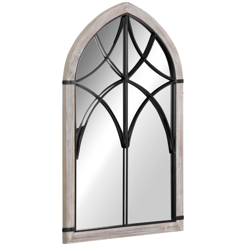 HOMCOM 36.5" x 23.5" Large Farmhouse Wall Mirror, Arch Window Mirror for Wall Decor in Living Room, Bedroom, Entryway, Rustic Wood Grain