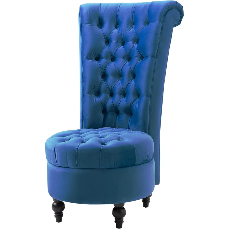 HOMCOM Retro High Back Armless Royal Accent Chair Fabric Upholstered Tufted Seat for Living Room, Dining Room and Bedroom, Blue