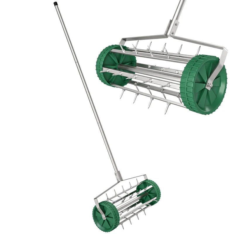 Outsunny Manual Lawn Aerator with Adjustable Handle, Lawn Aerator Machine, Grass Aerator for Lawn, Yard, Garden