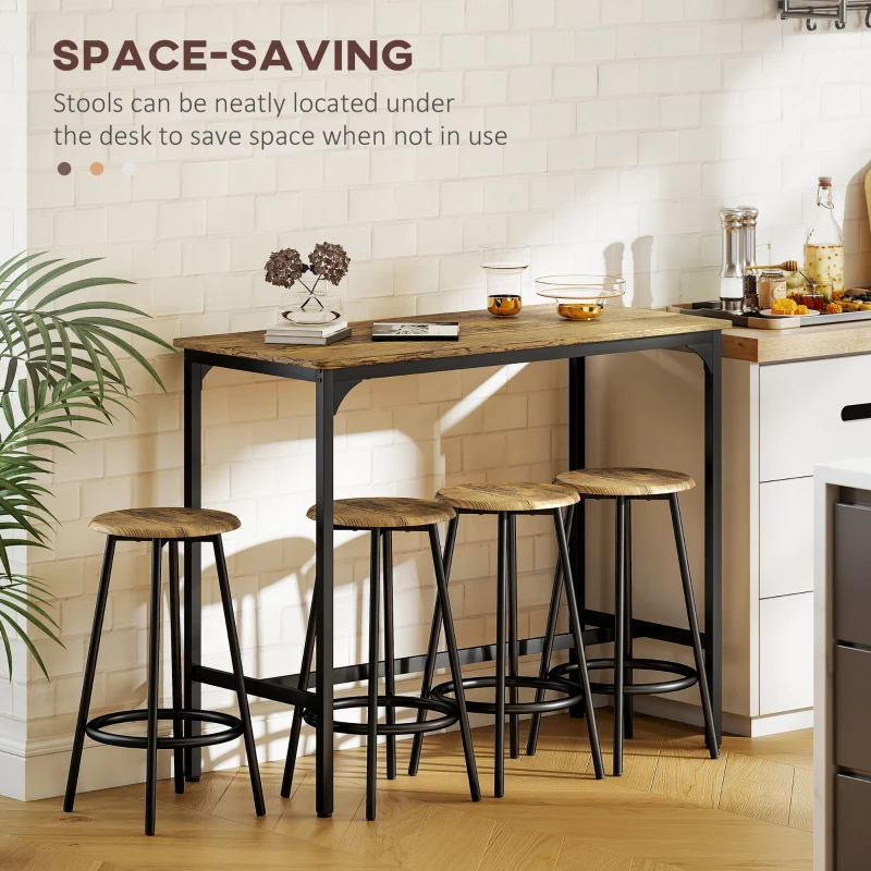 HOMCOM 5-Piece Bar Table Set for 4, Industrial Counter Height Bar Table and Chairs for Kitchen, Dining Room, Rustic Brown