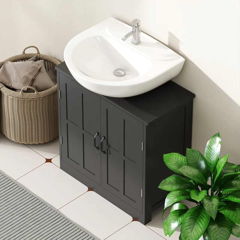 kleankin Bathroom Sink Cabinet, Pedestal Sink Cabinet with Adjustable Shelf, Black