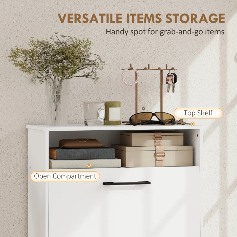 HOMCOM Shoe Cabinet 2 Flip Drawers Adjustable Dividers Shoe Storage Cabinet Top Shelf Entryway White