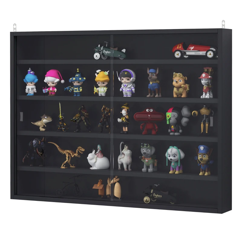 HOMCOM 5-Tier Display Cabinet, Shot Glass Display Case, Glass Curio Cabinet with 2 Glass Doors and 4 Adjustable Shelves, Black